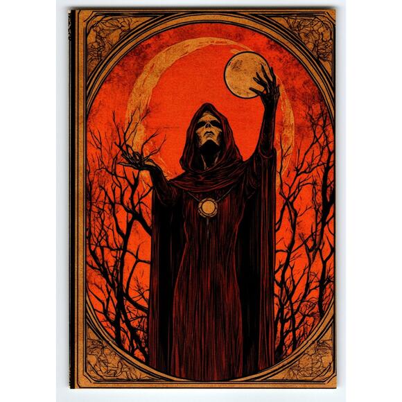 Vintage Halloween Photochrome Postcard Witch Moon 5.5x4 inches - Picture 1 of 2